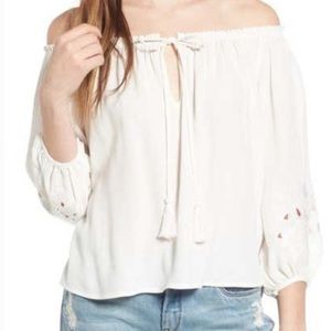 ASTR the Label Ivory Embroidered Off Shoulder Top